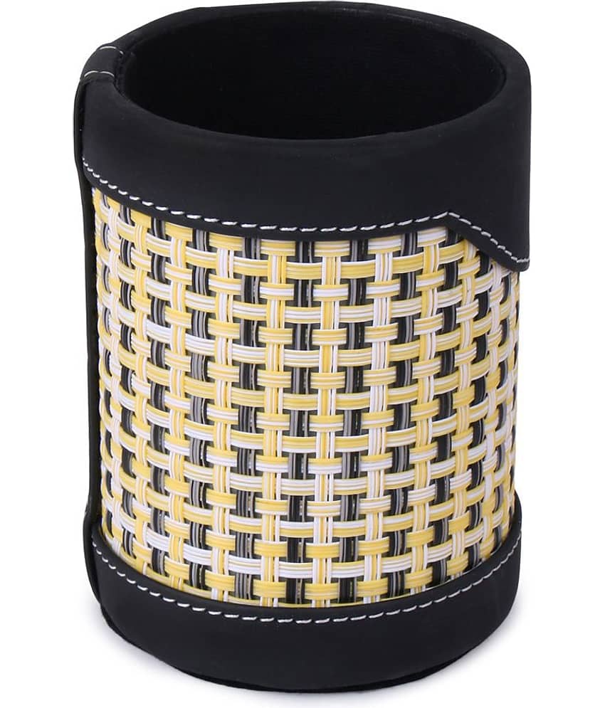 Rasper Black Leather & Mat Pen Holder For Office Table Stylish Round Pen Pencil Holder Desk Organizer Multipurpose Pen Stand Holder (3x3x4 Inches)