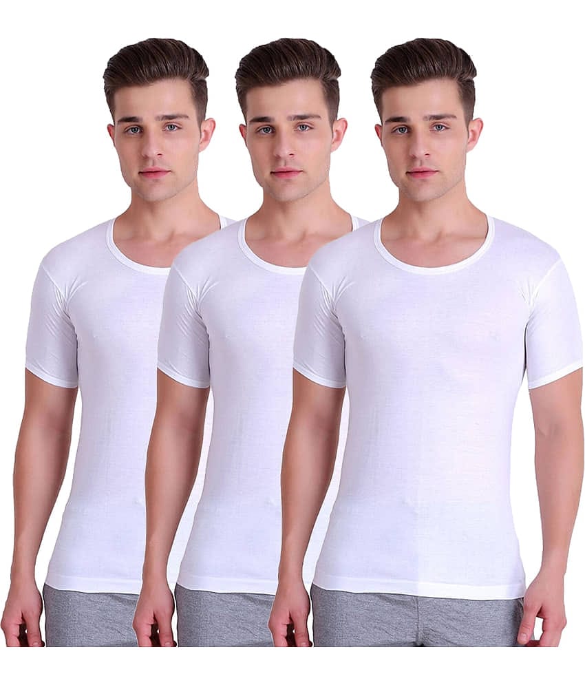 TT Pack of 3 Cotton Half Sleeve Vest For Men ( White )