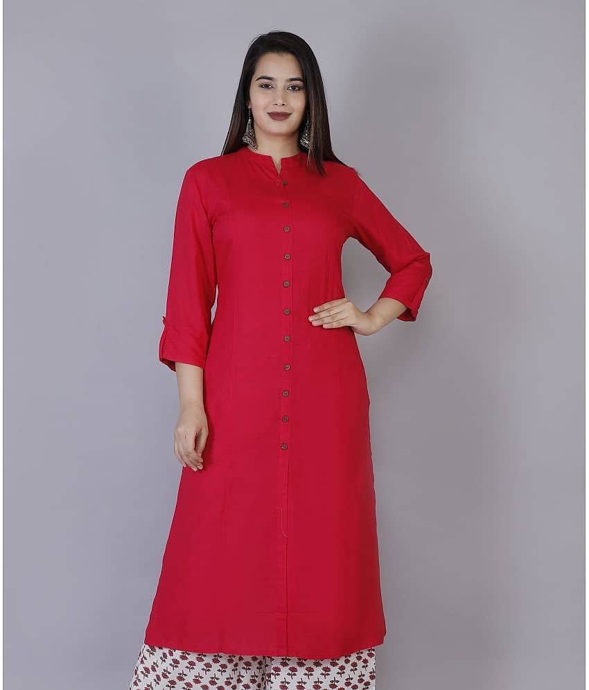 Doriya Pink Rayon A-line Kurti - Single