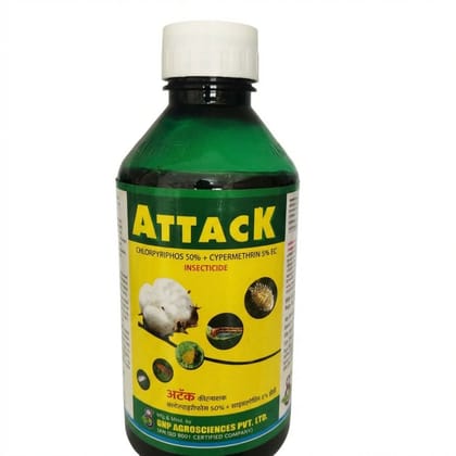 ATTACK Chlorpyriphos 50% + Cypermethrin 5% EC Insecticide - 1 L - One bottle of insecticide