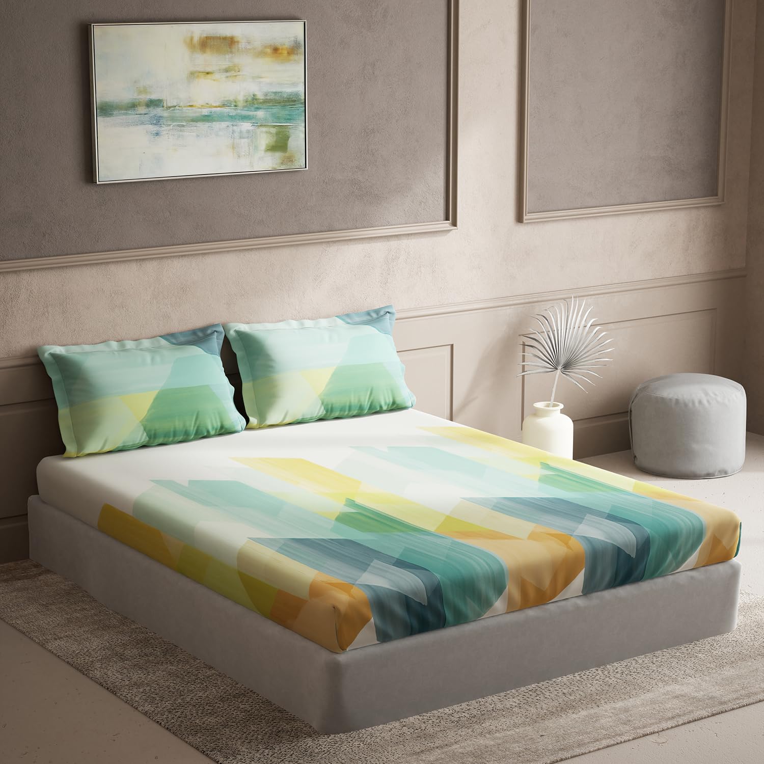 DDECOR - Elemental Collection 100% Cotton Abstract Pattern 144TC King Bedsheet |254 CM X 274 CM| with 2 Pillow Covers - Blue