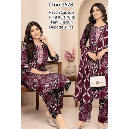 Violet Rayon Capsule Printed Kurta Sets With Pants