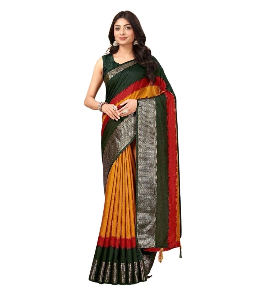 Women's Cotton Silk Solid Saree With Unstitched Blouse 5.5Mtr (Multicolor)-PID66538