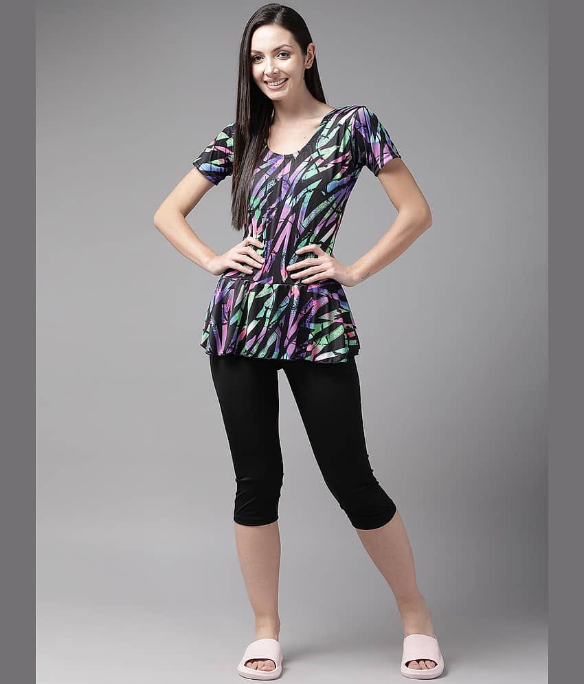 Aarika Nylon Purple One Piece Swimsuit with Skirt - Single