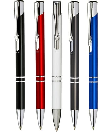 UJJi Gloss Assorted Five Color Retractable Pack of 5pcs (Blue Ink) Ball Pen