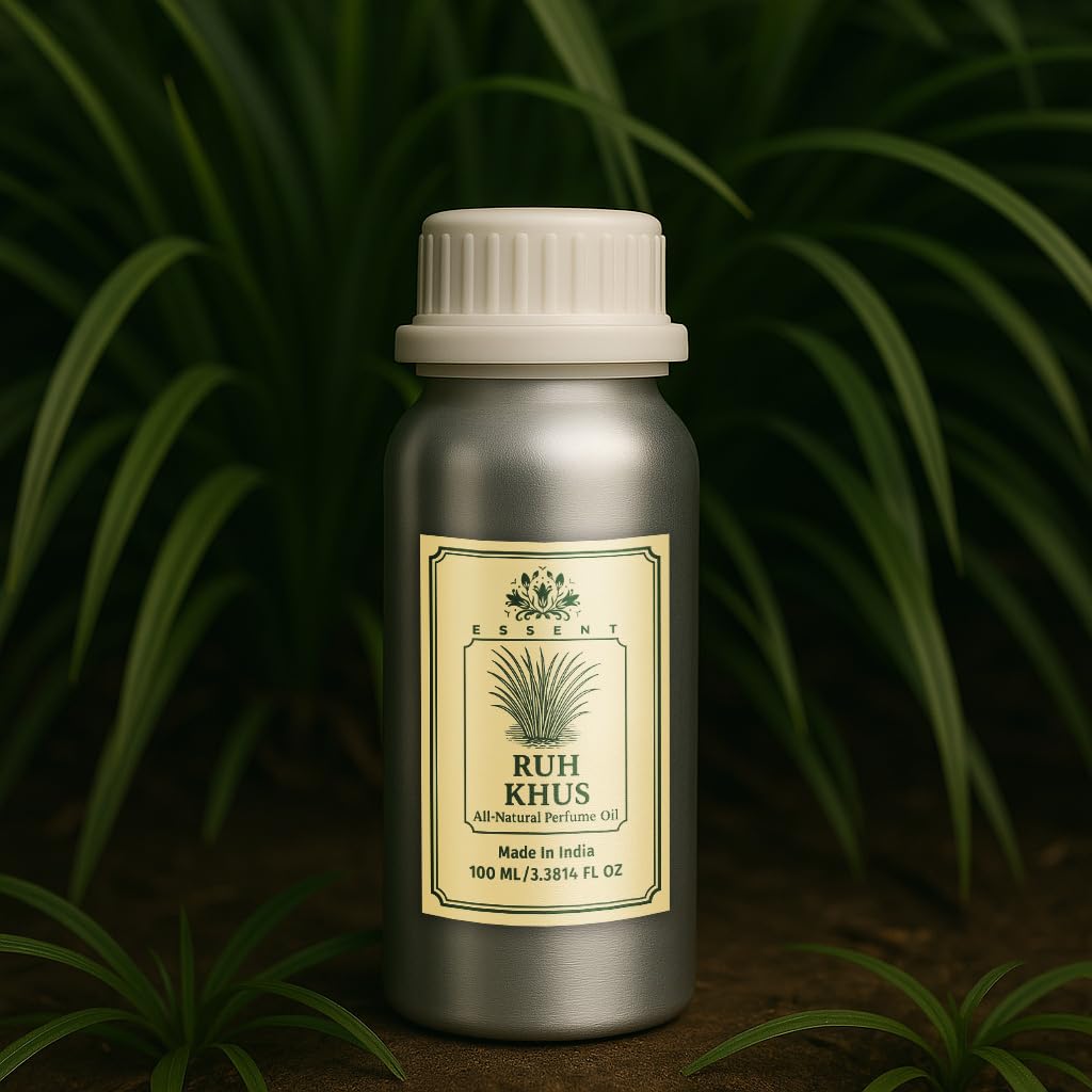 Essent Ruh Khus Unisex Roll-On Attar  3.38 fl. oz. (100 ml) | Long-Lasting Natural Fragrance |Premium Vetiver Scent| Alcohol-Free Perfume Oil