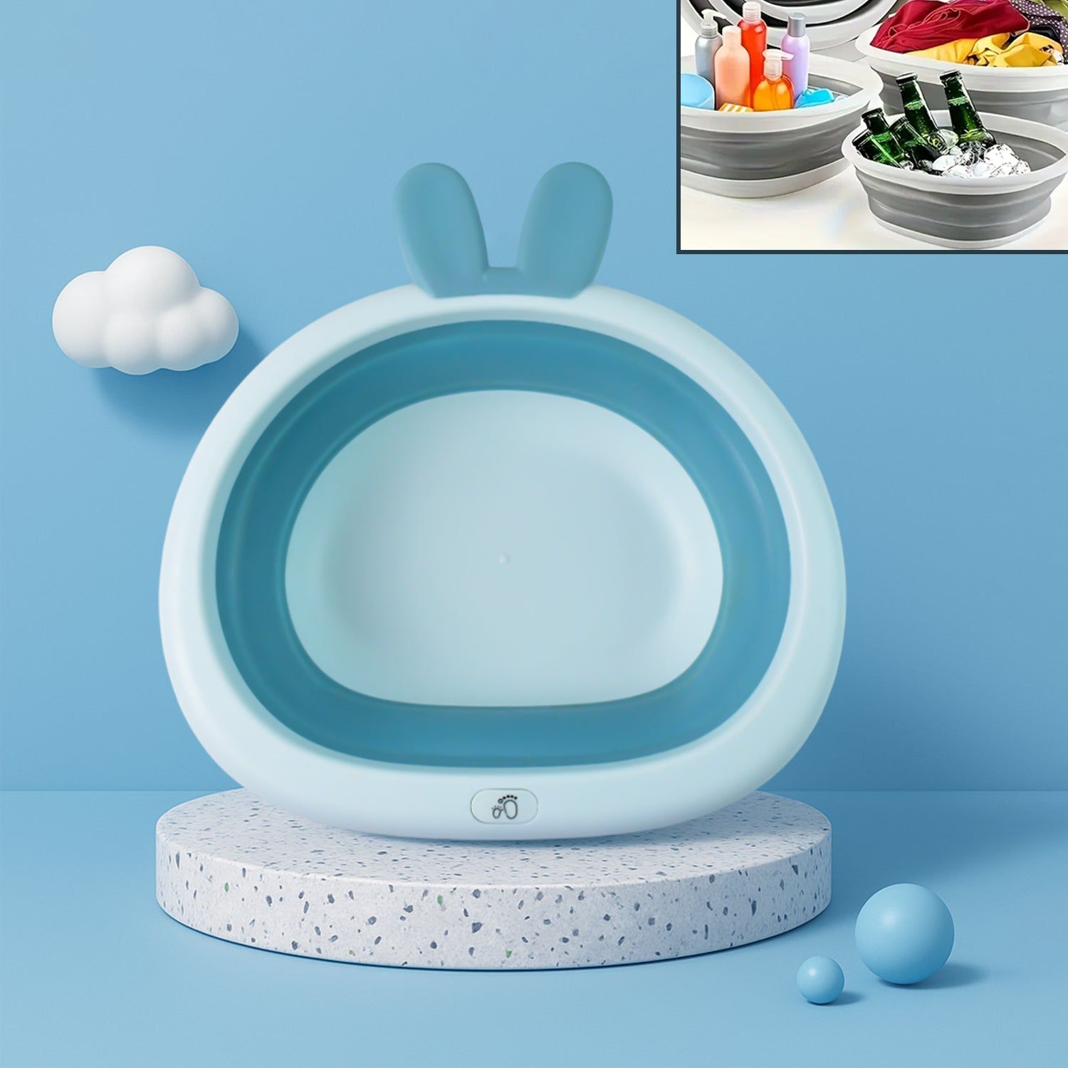 Foldable Multipurpose Collapsible Basin with Bunny Ear Handle