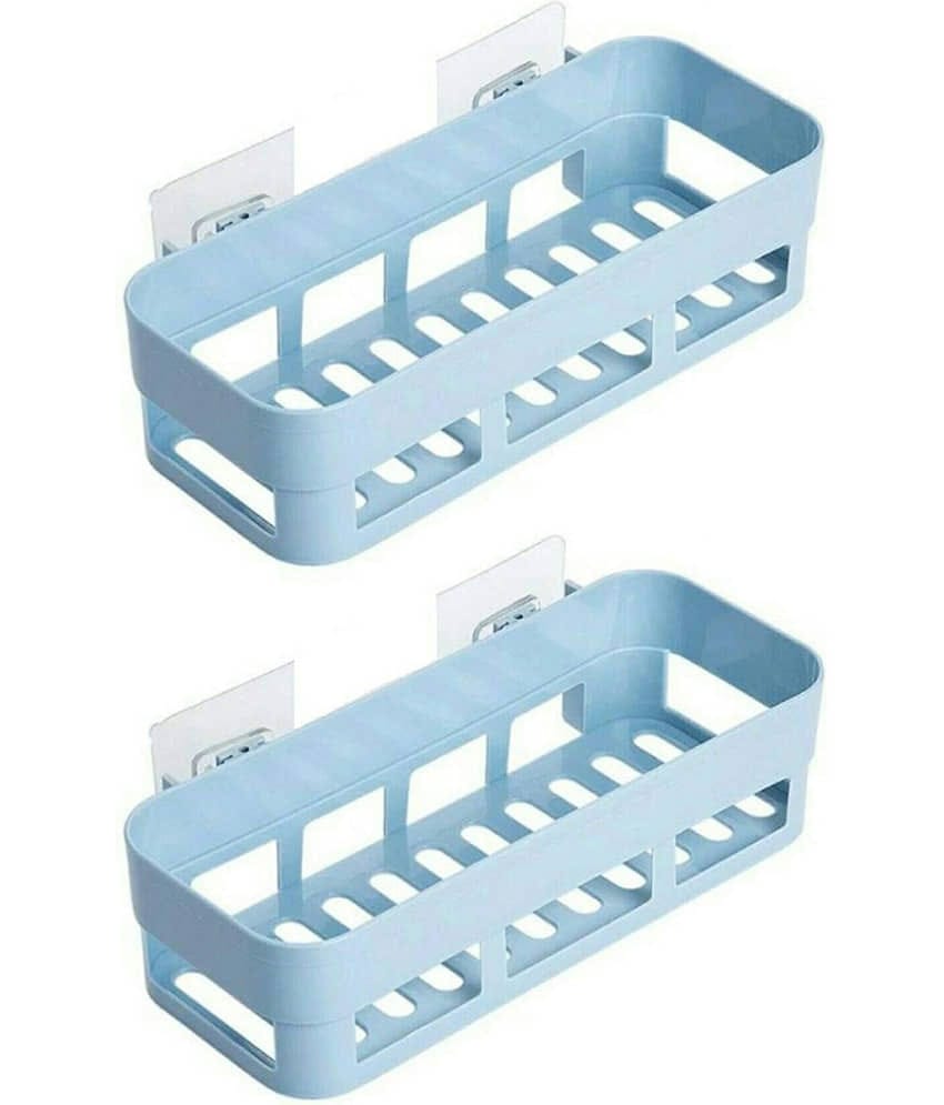 Ezybe Self Adhesive Kichen Shelf Light Blue Plastic Storage Racks (Pack of 2)