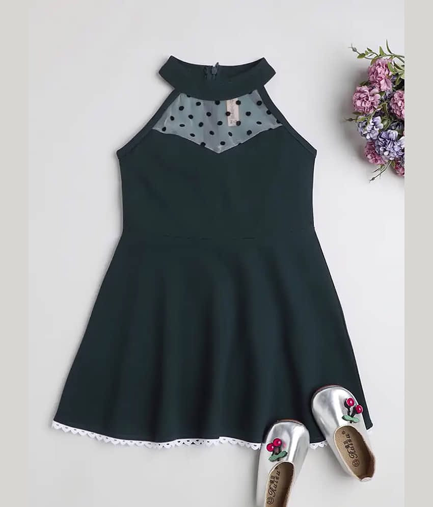 Addyvero Lycra Fit And Flare Dress For Girls ( Pack of 1 , Dark Green )