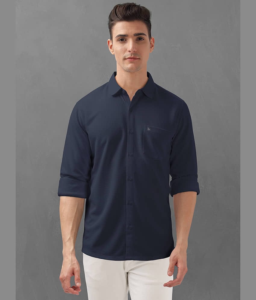 BULLMER Trendy Regular Fit Solid Full Sleeve Causal Shirt for Men_Navy Blue