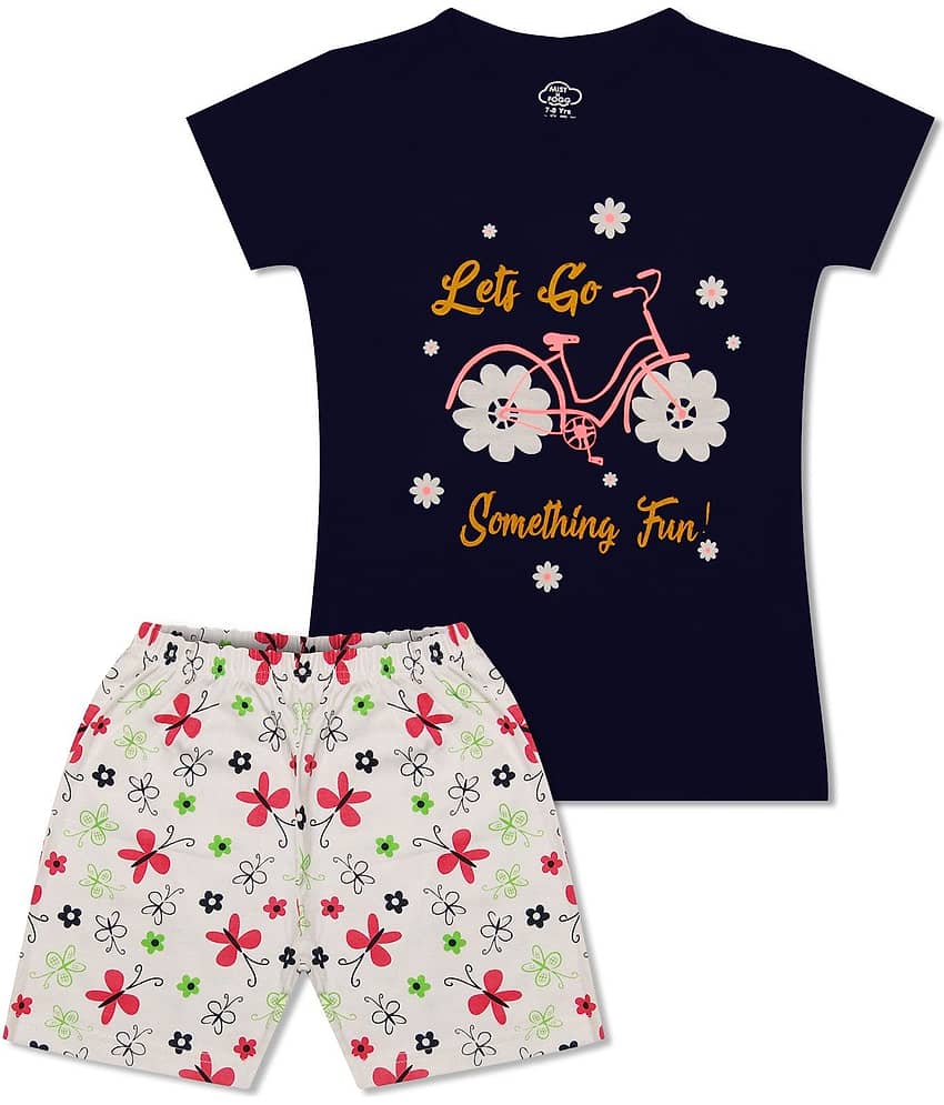 MIST N FOGG Pack of 1 Girls Cotton Blend T-shirt & Shorts ( Multicolor 1 )