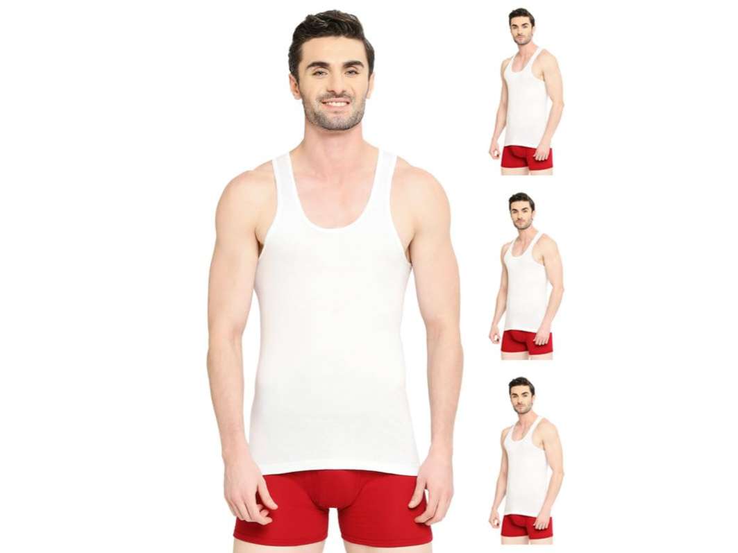 VIP Supreme Men's 100% Cotton White Vest, Moisture Absorbent Inner wear for Men - Pack of 4 - L