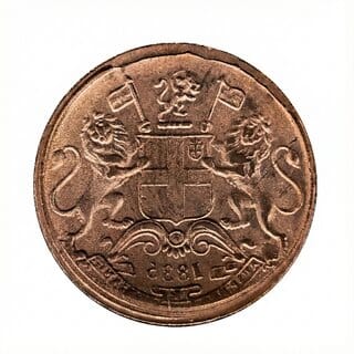 Brockage Error Quarter Anna 1835 East India Company, old Copper Coin Edition