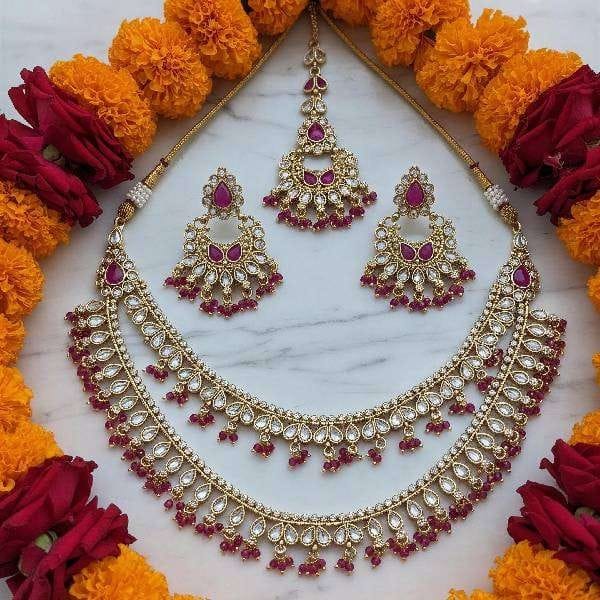 Royal Kundan Bridal Necklace Set with Maang Tikka Earrings