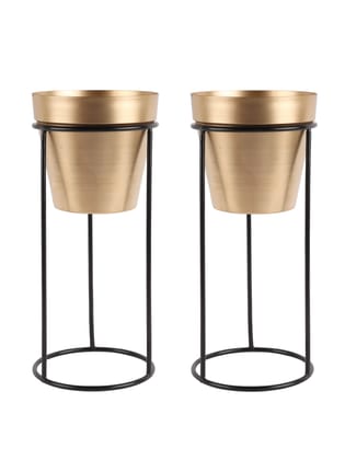 Big Pot Shape Planter with Stand Black & Gold Set of 2