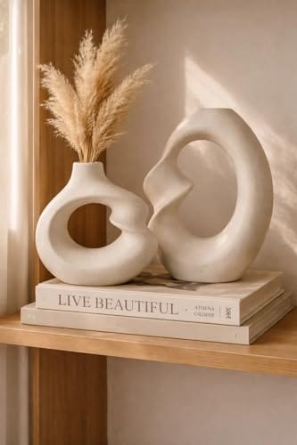 Vase – Asymmetric Donut Vase Set Hollow Design (8.5 and 6 Inch) | Modern Decorative Flower Pot for Pampas Grass,