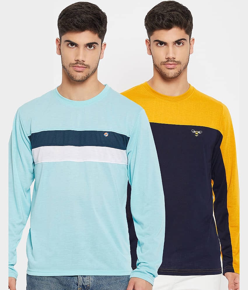 Auxamis Pack of 2 Cotton Blend Regular Fit Men's T-Shirt ( Aqua Blue )