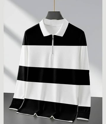 AUSK Men Cotton Blend Regular Fit Striped Polo T Shirt ( White )