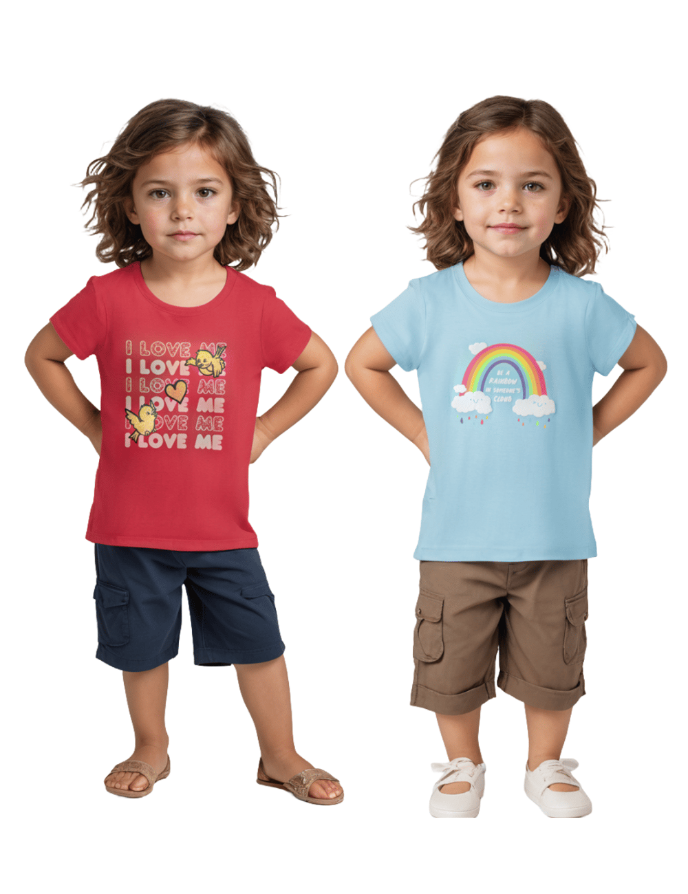 Girls T-Shirt Atomizer Blue / Bright Rose Pink, Soft Cotton, Ages 2-6 (2pcs pack)