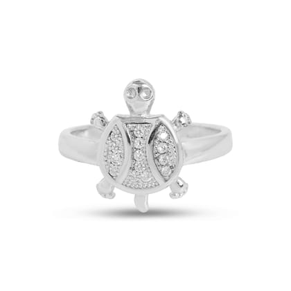 Sterling Silver Turtle Ring with Sparkling Stone Studded Shell | Cute Animal Design Ring for Women & Girls I Weight - 2.9 g Sterling Silver Turtle Ring with Sparkling Stone Studded Shell | Cute Animal Design Ring for Women & Girls I Weight - 2.9 g
