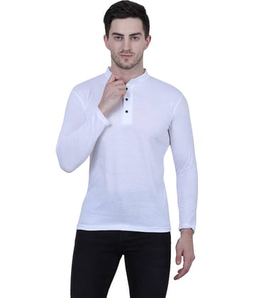 Alexender Cotton Blend Slim Fit Solid Full Sleeves Men's Mandarin Collar T-Shirt - White ( Pack of 1 )
