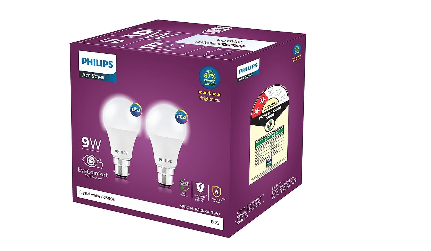 Philips Ace Saver 9W LED Bulb B22 Base Cool Day White | Pack of 2 | Energy-Efficient Lighting Solution