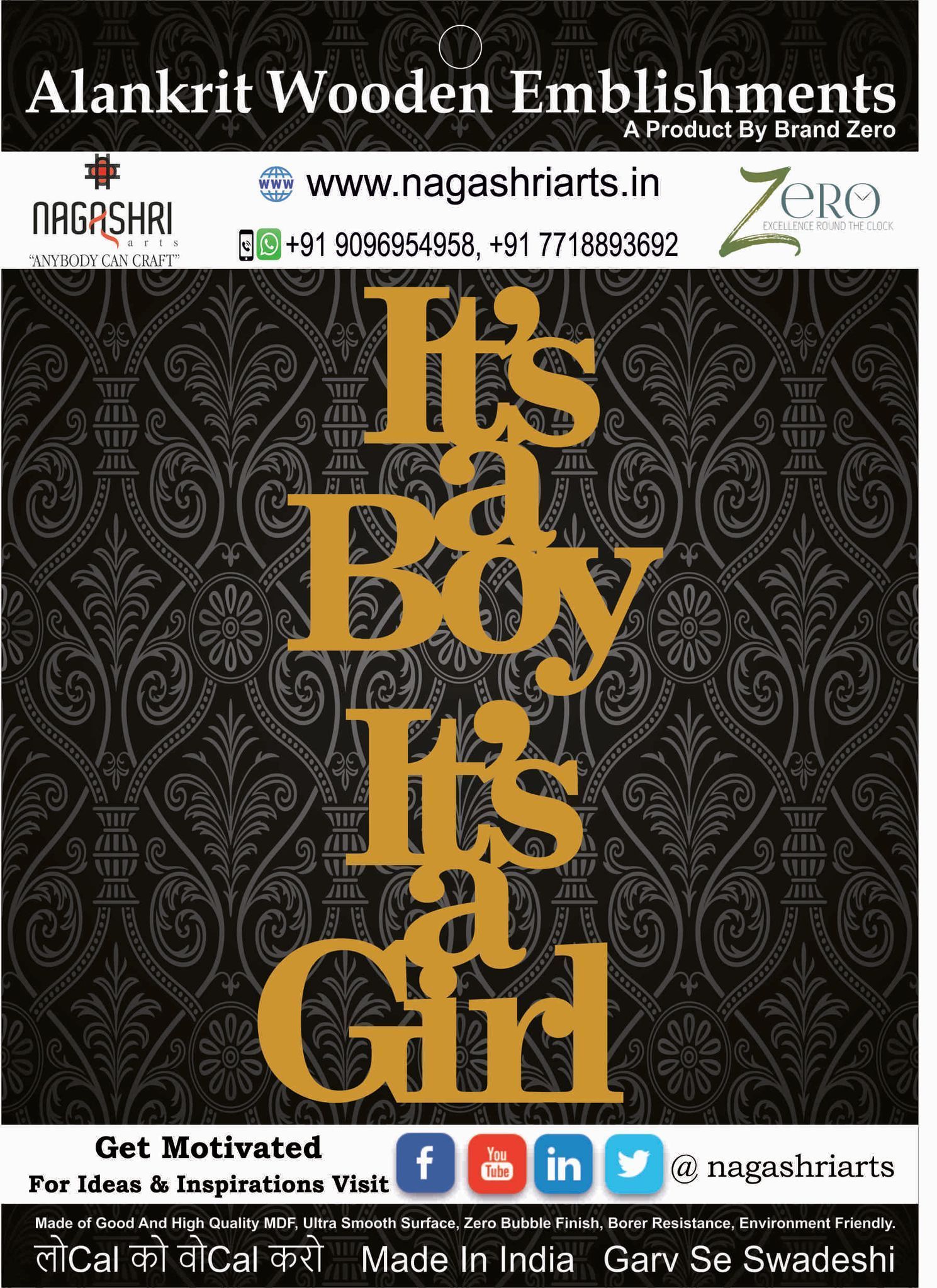 Brand Zero MDF Embellishment Combo of Its A Boy And Its A Girl Option 2 - 2.5 mm Thick