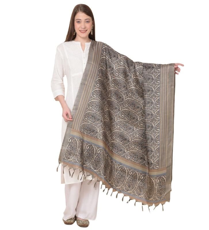 Women's Art Silk Printed Dupatta (Grey)-PID47016