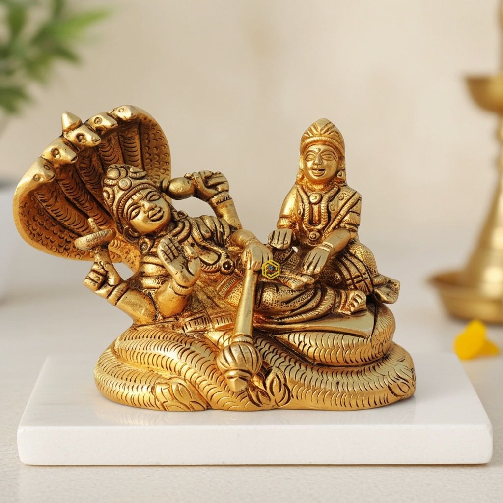 Brass Vishnu & Laxmi Ji Idol - Spiritual Home Temple Showpiece, Height : 3.2 Inch (BSMAS1050 X)