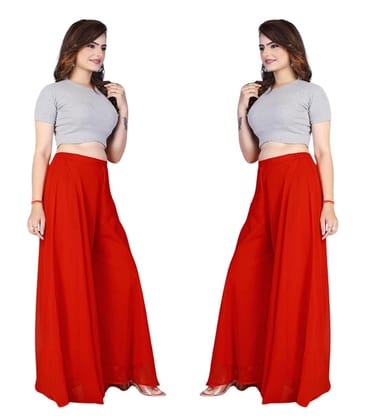 Generic Women's Georgette Solid High-Rise Wide Leg Flared Palazzo Pants with Elastic Waist, Ankle Length Trousers for Daily, Office and Casual Wear (Red, L, Pack of 2, Design 67545) Generic Women's Georgette Solid High-Rise Wide Leg Flared Palazzo Pants with Elastic Waist, Ankle Length Trousers for Daily, Office and Casual Wear (Red, L, Pack of 2, Design 67545)