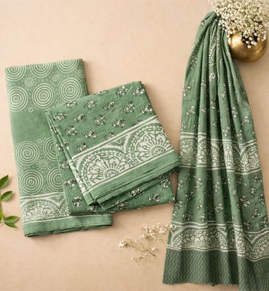 Handcrafted Dabu Print Cotton Dress Material – 3 Piece Set