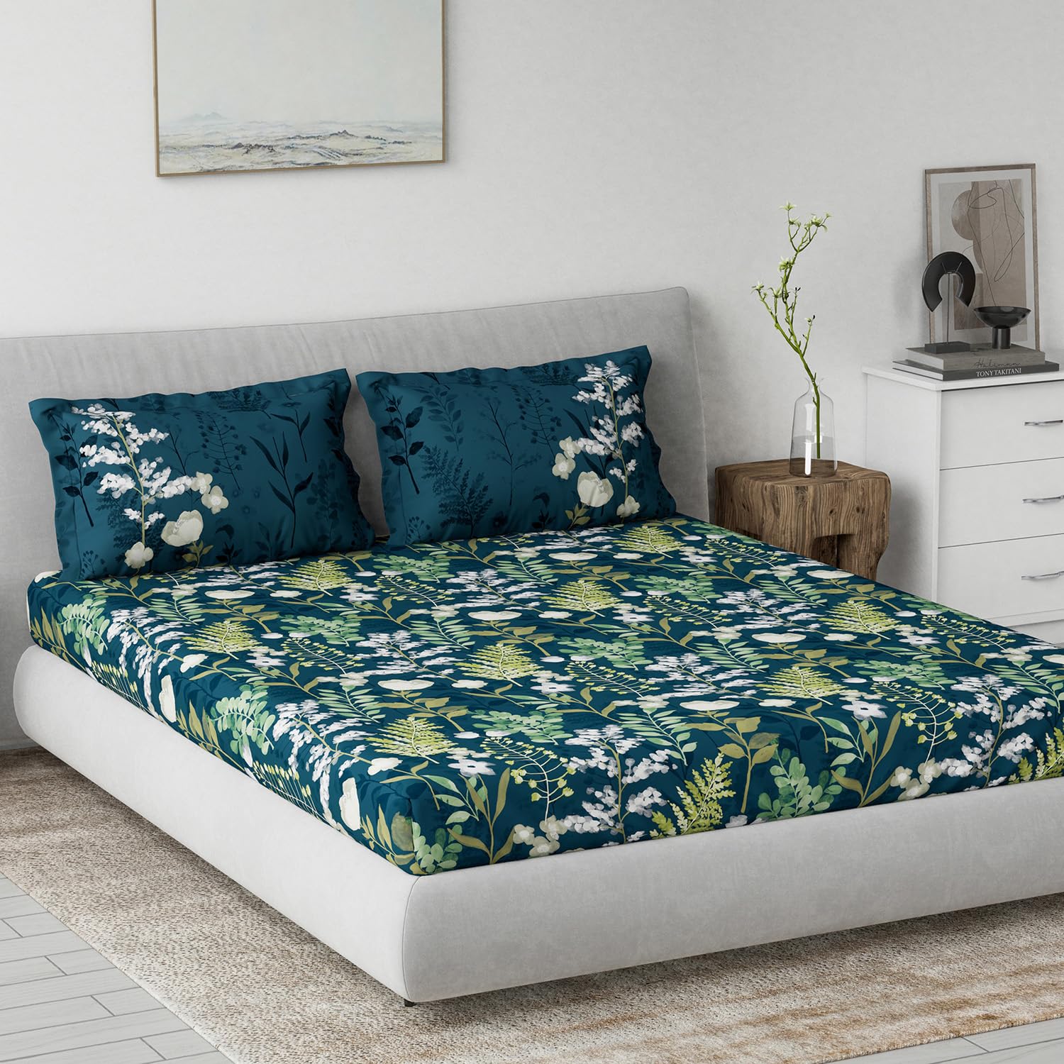 DDECOR - Primary Collection 100% Cotton Classical Pattern 145TC King Bedsheet |229 CM X 274 CM| Blue