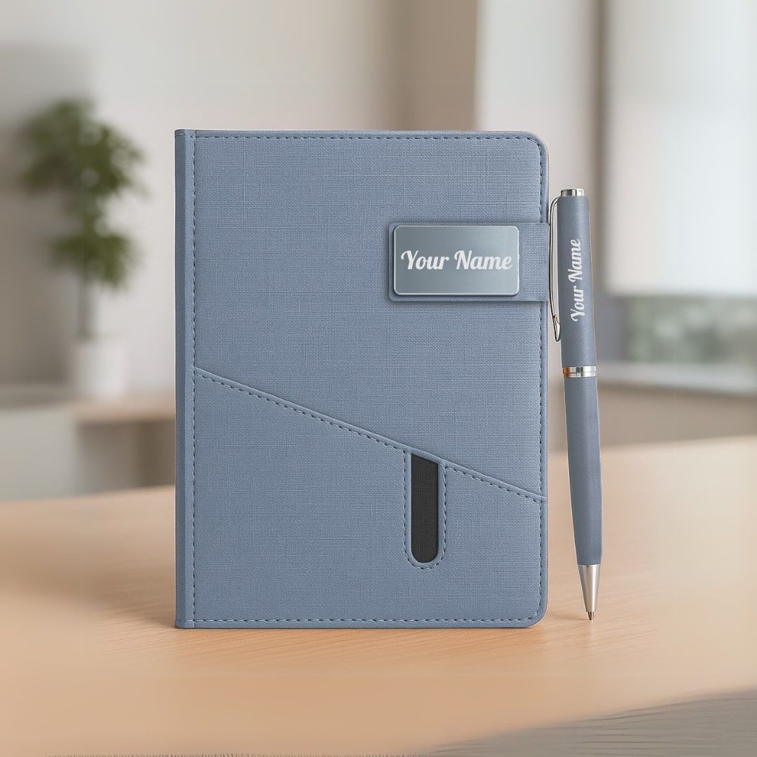 Stylish Personalized Gift Set : PU Leather Jute Diary & Pen