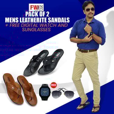 Pack of 2 Men's Leatherite Sandals + Free Sports Watch And Sunglasses (ET55)