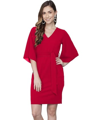 Addyvero Cotton Lycra Red Bodycon Dress - Single