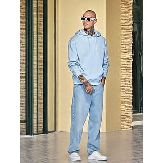 PrintCultr Mens Blue Solid Hooded Sweatshirt  Full Sleeve Casual Winter Wear