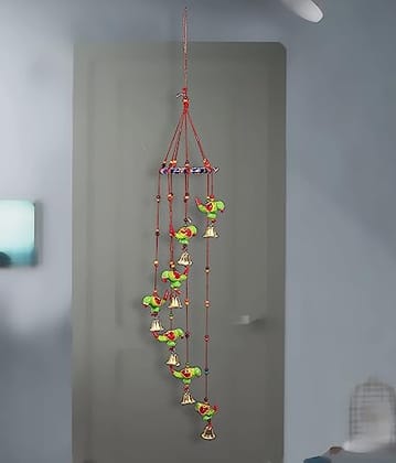 DreamKraft Decorative Parrot Door Hanging Wood Windchime (33 In, Multicolor)