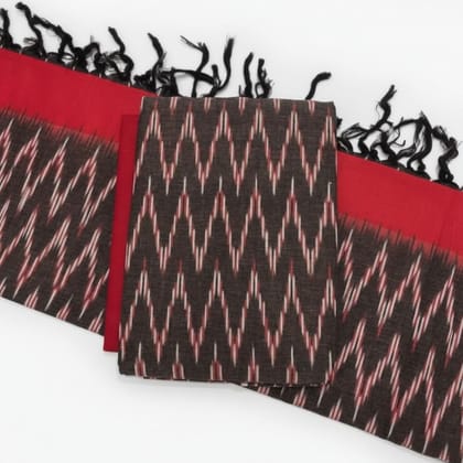 Handwoven Red and Black Ikat Unstitched Fabric