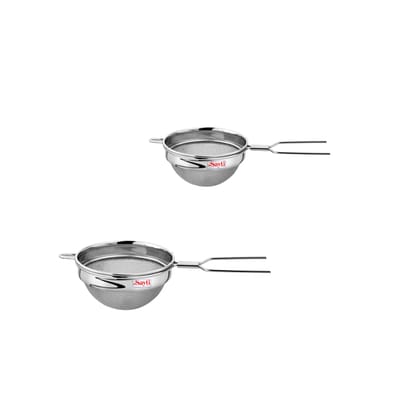 RK Sayti Stainless Steel Round Strainer, 304 Grade Double Mesh, Premium Polish, Pack of 2 (Medium and Large)
