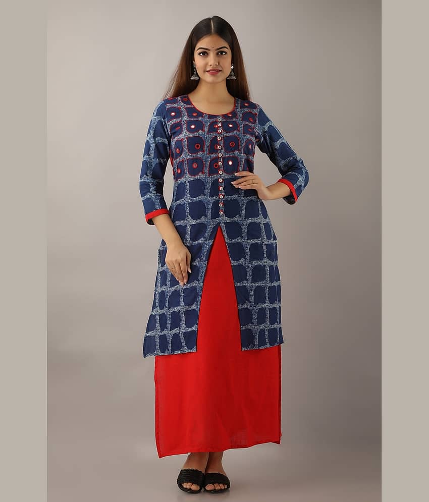 FABRR - Blue Cotton Blend Women's Double Layered Kurti ( Pack of 1 )