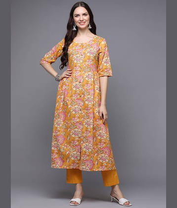 Vaamsi Cotton Printed A-line Women's Kurti - Yellow ( Pack of 1 )