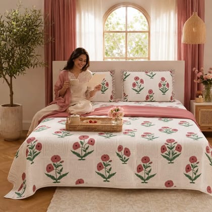 Gulabi Blossom Cotton Bedsheet 100% Cotton King-Size with 2 Pillow Covers Gulabi Blossom Cotton Bedsheet 100% Cotton King-Size with 2 Pillow Covers