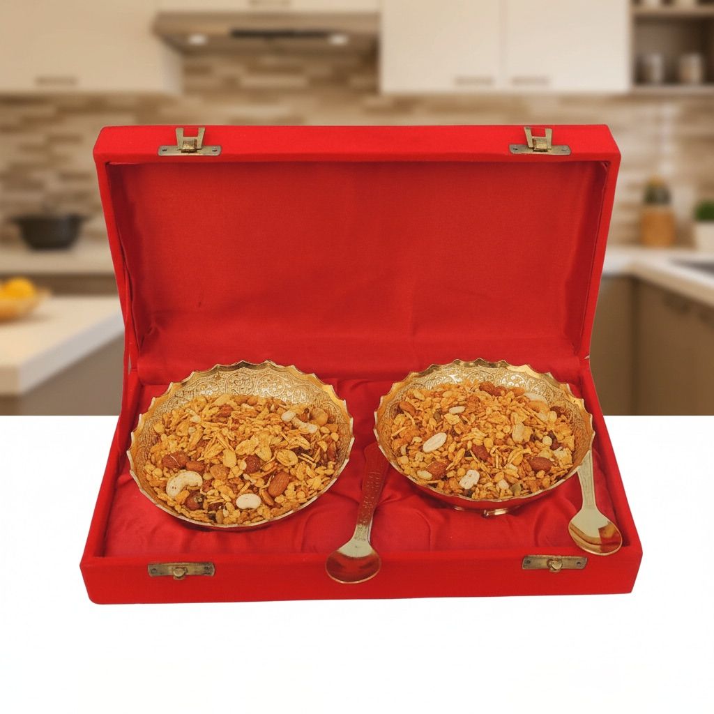 Decorative Brass 2 Bowl Set With Velvet Box (BMAS148)