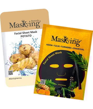 Masking BeautyDiva Potato, Neem, Tulsi, Turmeric & Charcoal Face Sheet Mask Masks 50 ml Pack of 2