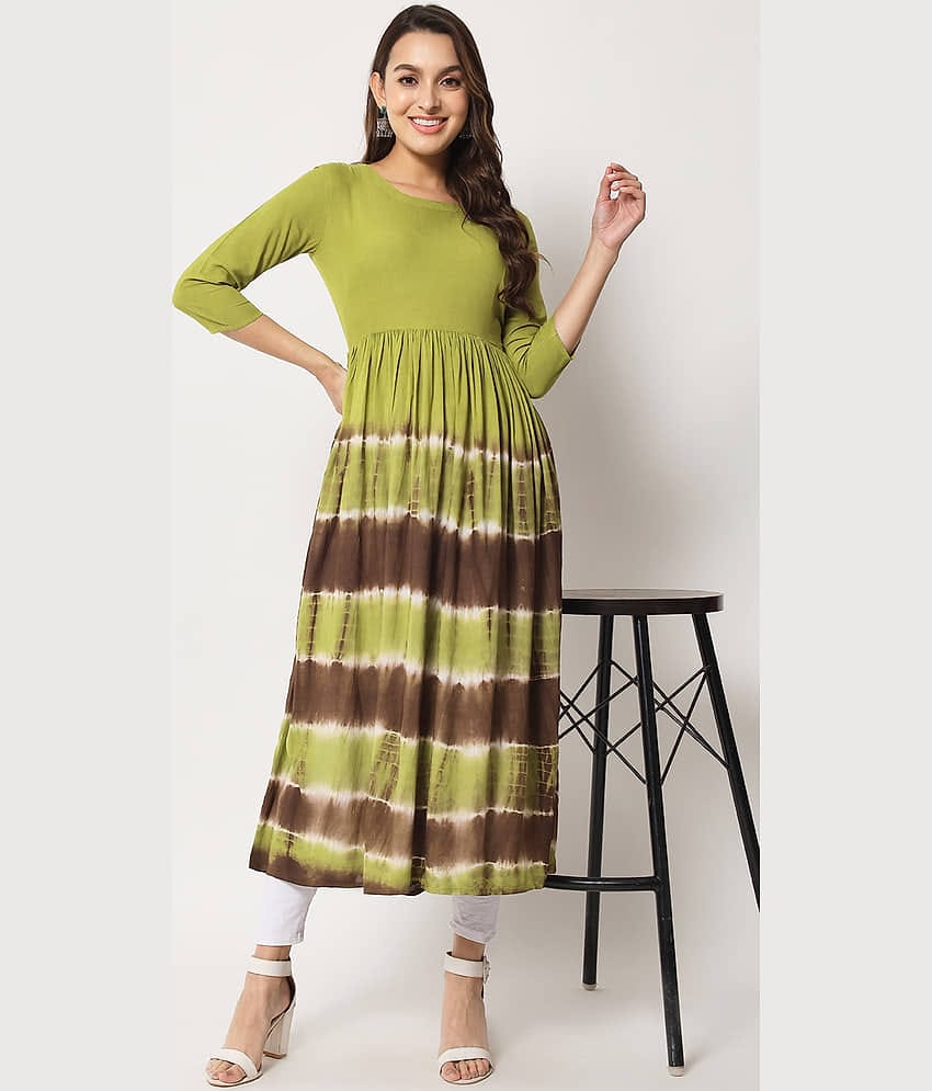 Kbz Women Rayon Printed Gown ( Green )