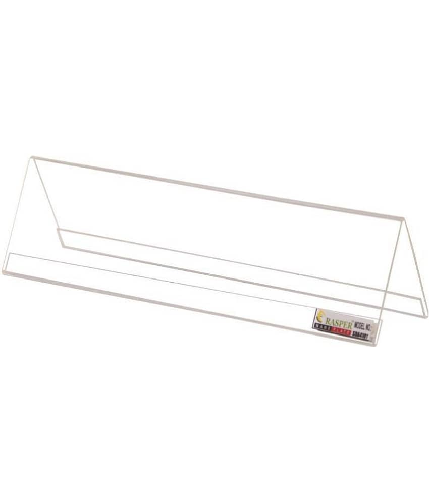 Rasper Acrylic Name Plate V Shape Double Sided Table Top Sign Holder Table & Desk Name Plate Display Stand for Office Table (9x2.5 Inches)