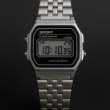 Retro Sport Digital Watch – Steel Classic
