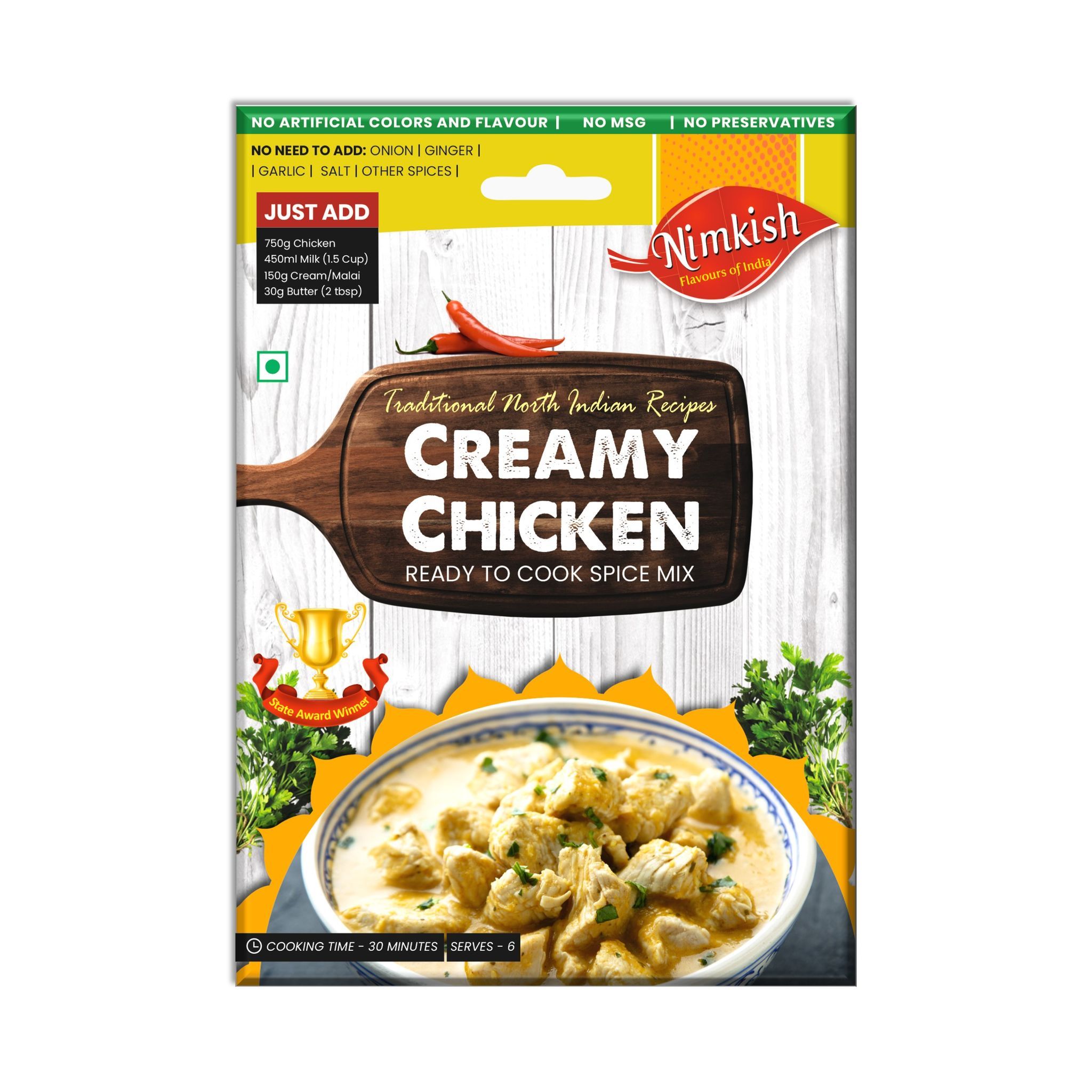 Nimkish Creamy Chicken Ready to Cook Spice Mix | 60g | Onion Ginger Garlic Already in Mix | Himalayan Recipe
