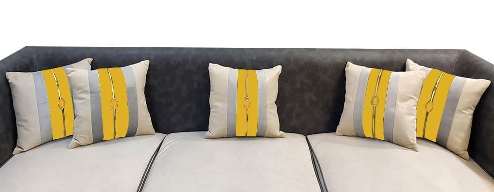 Yellow Beige Buckle Leather Striped Patchwork Velvet Cushion Case Luxury Modern Throw Pillow Cover Decorative Pillow for Couch Living Room Bedroom Car| 16X16 Inches | 40cm * 40 cm I Set of 5|