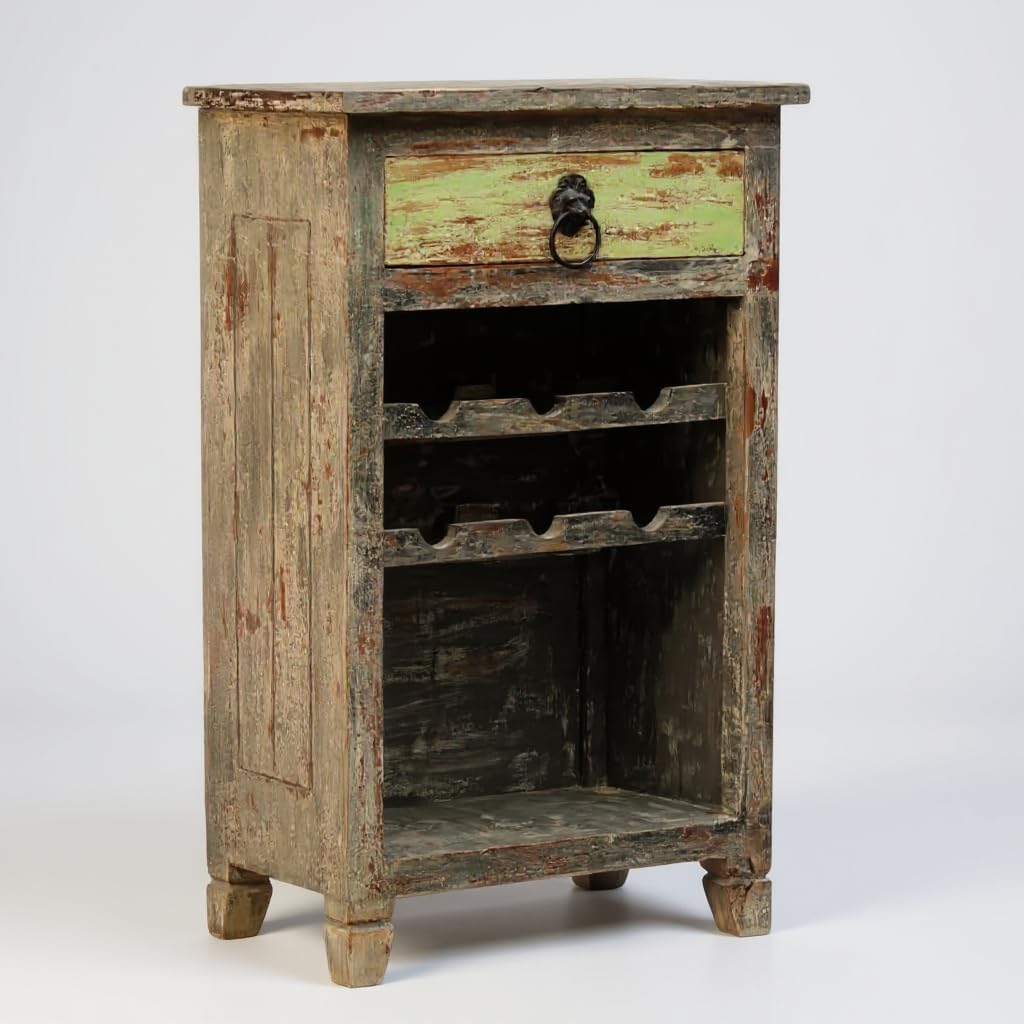 Rustic Wooden Wine Rack Cabinet with Drawer Vintage Style Storage Unit for Wine Bottles & Glasses, Home Bar & Dining Room